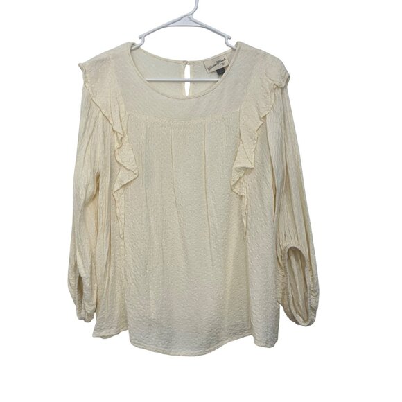 Universal Thread Womens Ivory Textured Ruffle 3/4L Sleeve Top Blouse Size M - Picture 1 of 9